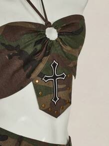 SHEIN ICON 女士迷彩两件套日常穿搭 - 軍綠色 - 查看 7