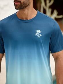 ResortEase Set da 2 pezzi, maglietta a maniche corte con stampa gradiente floreale e pantaloncini casual con tasche, per uomo taglia oversize, adatto per vacanze