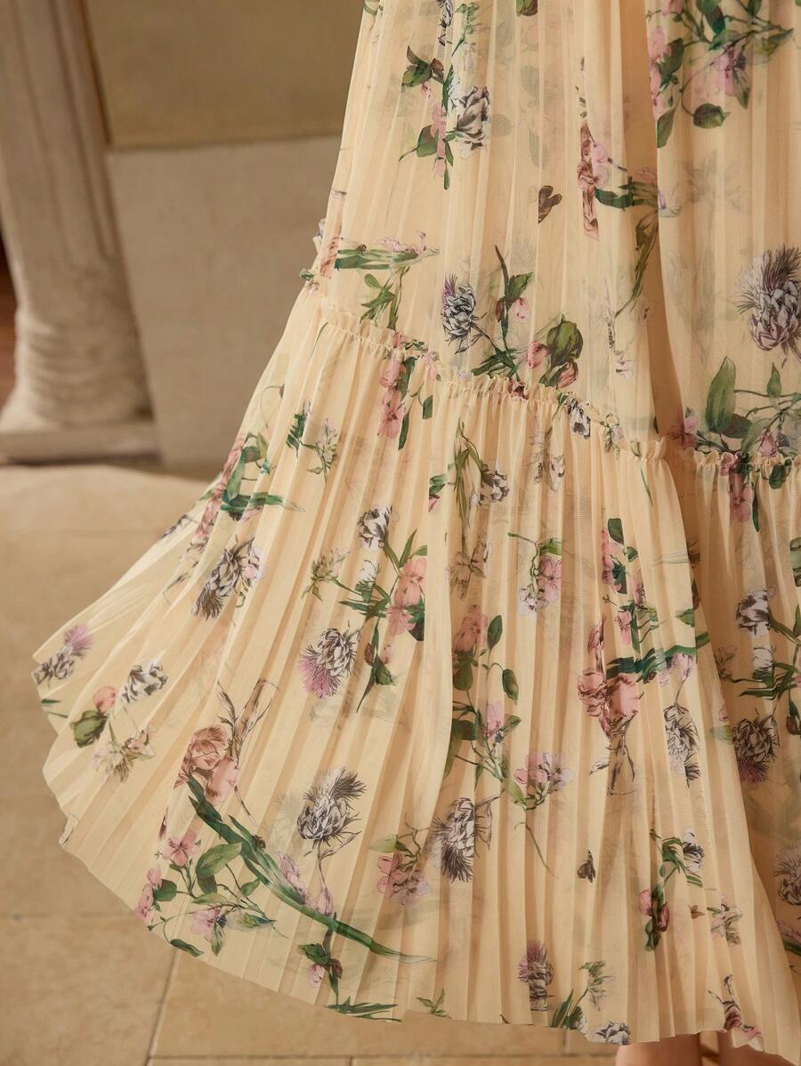 MOTF PREMIUM 飘逸花卉印花百褶裙 - 黃色 - 查看 2