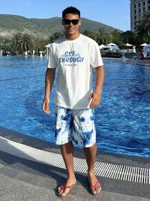 DAZY Conjunto de camiseta de verano con estampado de letras multicolor, camiseta de hombre y conjunto de playa para vacaciones - Multicolor - Ver 5