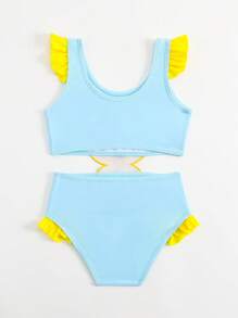 Young Girl Cute Duck Ruffled One-Piece Swimsuit ,One Piece Bathing Suit For Kids - Baby Blue - View 2