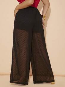 SHEIN BAE Plus Size Women Wide Leg Loose Long Pants With 3D Polka Dot Design, Elegant Summer Fashion, Pants, Summer For Women - Black - View 4
