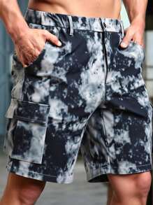 Manfinity EMRG Pantalones cortos cargo casuales de hombre con bolsillos múltiples y teñido anudado, de pana