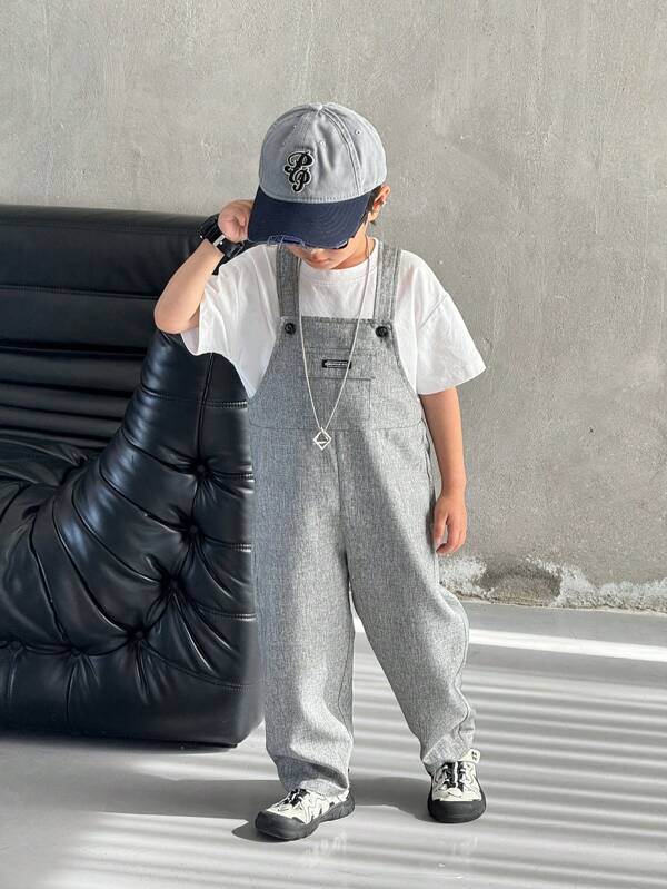SHEIN Cute Casual Grey Jumpsuit Overalls For Young Boys, Versatile For Birthday Party, Evening Event, Performance, Wedding, Baptism And School, Suitable For Spring, Summer, Autumn And Winter Young Boys Clothing 4t Young Boys Pants