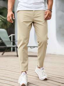 Manfinity Bizformal Men's Solid Color Suit Pants,Fashionable Khaki Summer Casual Business Office Clothes,Men's Dress Pants,Slim Fit Formal Suits Pants For Men - Apricot - View 6