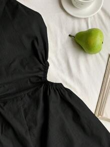 Comfortcana Women's Black Woven Linen Casual Jumpsuit, Suitable For Vacation - Black - View 6