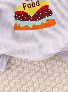 SHEIN Playful Pals 2pcs/Set Baby Boys Casual Food Graphics Print Round Neck Sleeveless T-Shirt Vest Tops, Versatile Cute Comfortable, Suitable For Summer Outings And Daily Wear