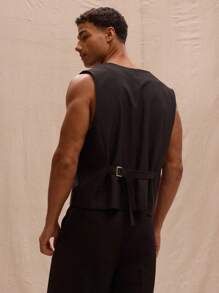 Musero V Neck Cropped Boxy Fit Waistcoat Spring Summer Streetstyle Holiday Vacation - Black - View 3