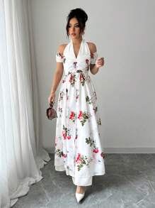 SHEIN Unity Abito da donna con spalle scoperte e collo a canottiera, alla moda per l'estate - Bianco - Visualizzare 4