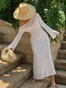 Livesso 度假风格比基尼套装，带透明后背罩衫，海滩女士服装 - 白色 - 查看 2