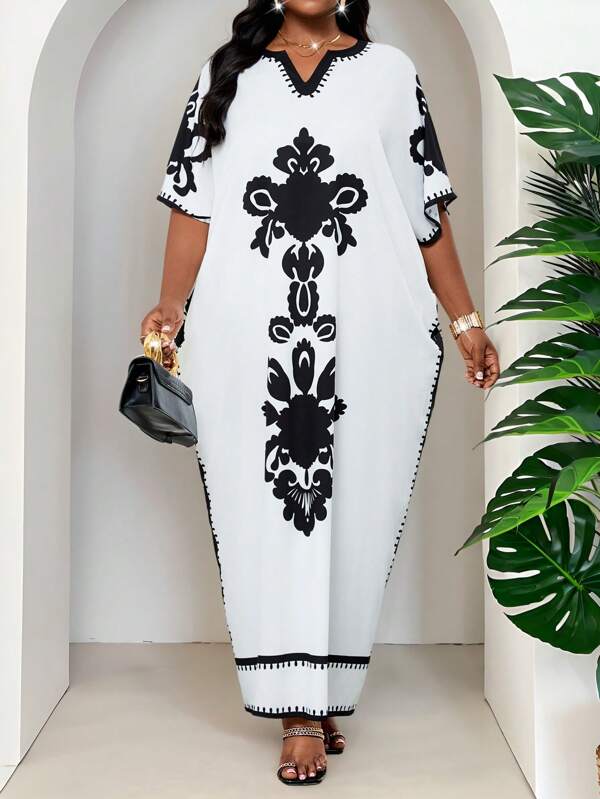 SHEIN Lady Primavara, Vara, Toamna Si Iarna Rochie Robe Impletitata Alb-Negru Eleganta Marime Plus