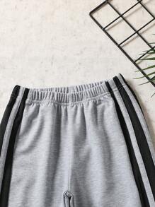 Young Boy Side Contrast Stitching Loose Straight-Leg Pants, Versatile For Daily Casual And Sports, Breathable Thin Fabric