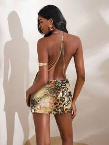 Opulessa 女式针织网眼印花露背迷你连衣裙