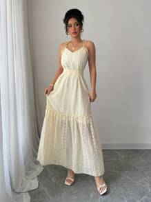 Chiquease Vestido de vacaciones elegante con tirantes de mujer con textura de jacquard