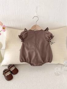 女婴白色圆领短袖荷叶边蝴蝶结连体衣