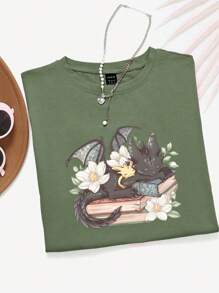 INAWLY Comfortable Colorful Fantasy Book Dragon Shirt, Fantasy Dragon Book Nerd Shirt, Wingspan Book Geek Shirt, Booktok Merchandise, Book Lover Gifts, Book Worm Tee For Women