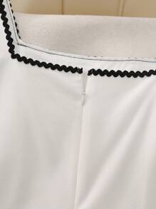 SHEIN Clasi Elegant White Midi Dress For Women: Sleeveless Square Neck Knitted Flared Dress With Pearl Buttons And Contrast Trim Detail - Black and White - View 4