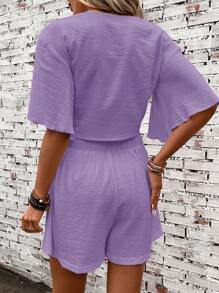 SHEIN Clasi Women Two Pieces Outfits For Daily Wear - Purple - View 2