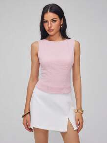 Roylia Women's Sleeveless Vest, Round Neck, Backless Elegant Bowknot Design, Fitted Cut, Summer