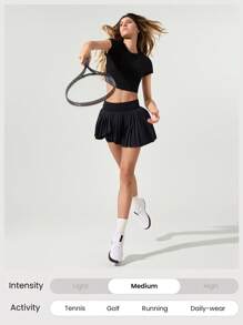 GLOWMODE FeatherFit™-Air 褶皱不对称口袋防滑裙，内置短裤，轻度支撑，低冲击力，网球，高尔夫，速干，吸湿排汗 - 黑色 - 查看 6
