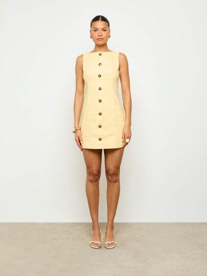 AiiRZ Sleeveless Fitted Linen Mini Dress Summer Dresses For Women,Butter Yellow  DressMISSGUIDED