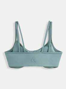 SHEIN 女士纯色舒适休闲健身运动文胸 - 綠色 - 查看 2