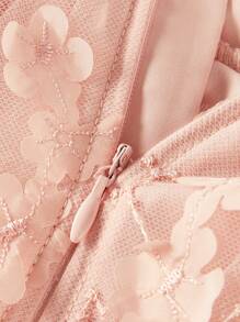 Cozy Pixies Baby Girl 3D Flower Collar Bubble Short Sleeve Empire Waist Dress - Pink - View 5