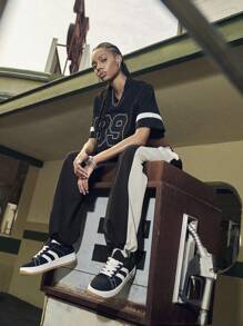 Streetz SHEIN Sport Pantalones casuales holgados con cintura elástica y piernas anchas de color contrastante para mujer