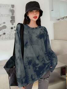 DAZY 扎染落肩上衣，不带胸罩，外出上衣，透明长袖女式上衣，秋季女装