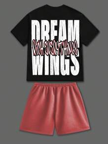 Manfinity EMRG Men Letter & Graphic Print T-Shirt And Drawstring Waist Shorts Set - Multicolor - View 2