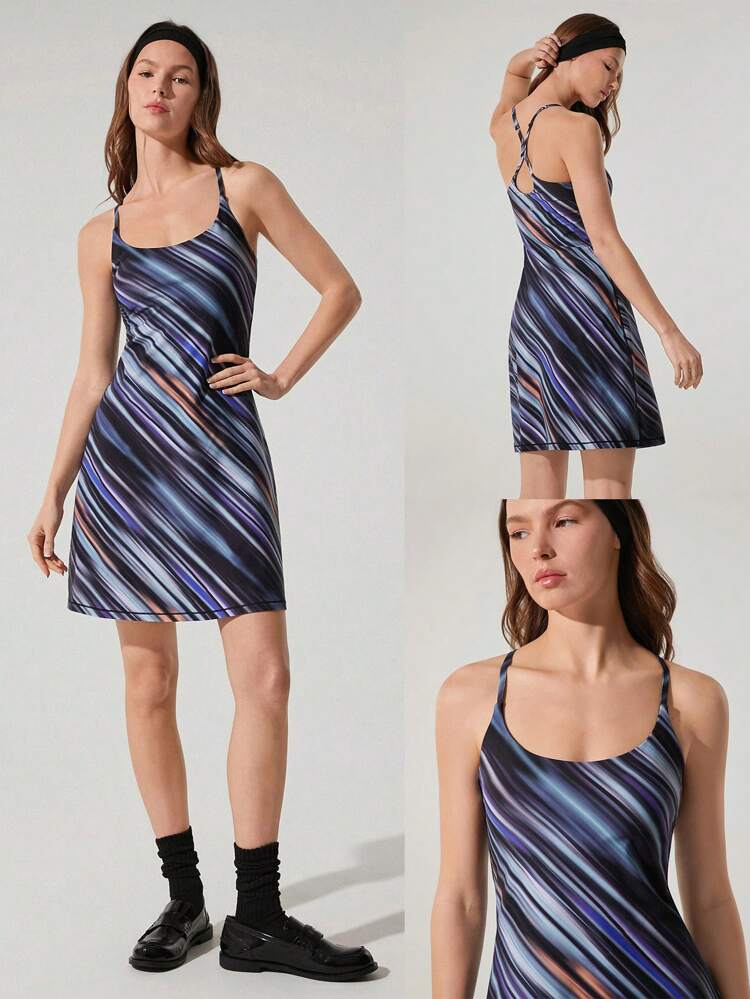 FeatherFit™-Airピークaboo調整可能なレーサーバックスクエアネックポケット滑り止め強力なドレス付き一体型ショーツ、軽量サポート、低インパクトヨガスタジオ、夏用クイック乾燥吸湿速乾