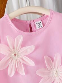 Elladie kids Conjunto de 2 piezas para niñas jóvenes con top sin mangas floral rosa y pantalones de mezclilla con adorno de encaje, conjunto de ropa casual de verano para niña joven - Rosa - Ver 3