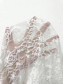 Roylia Elegant Square Neck Contrast Lace Minimalist Sexy Women White Bodysuit - White - View 7