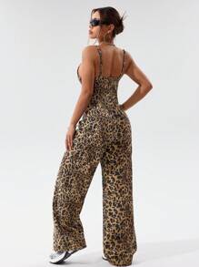 SHEIN EZwear 女士豹纹性感牛仔连体裤 - 彩色 - 查看 2