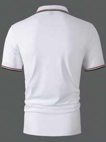 Calvornis 男士条纹印花纽扣休闲短袖 Polo 衫 - 白色 - 查看 2