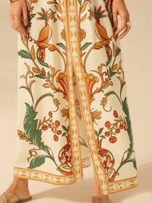 CAJUNI 女式波西米亚风热带花卉和鹦鹉印花节日休闲灯笼袖长袖 V 领露背连衣裙 - 彩色 - 查看 4