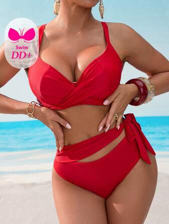 Swim DD+ DD+ 聚拢纯色吊带比基尼套装