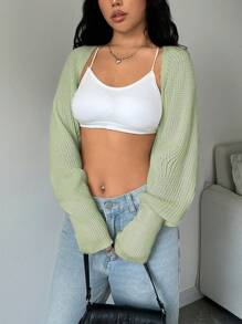 SHEIN Unity Short Versatile Casual Solid Color Sleeveless Cardigan Fall Winter Cloth For Women - Green - View 4
