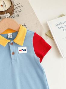 SHEIN Newborn Baby Boy Cute Casual Knitted Contrast Color Short Sleeve Romper For Summer - Multicolor - View 5