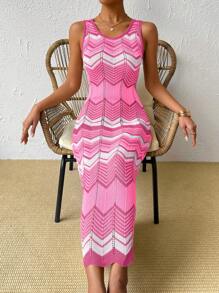 Breezaya Women's Wave Striped Sleeveless Bodycon Knit Dress - Multicolor - View 4