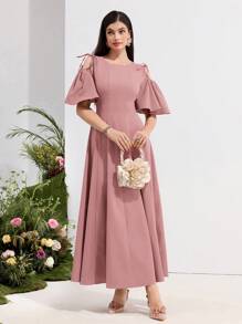 Modelyn 女士浪漫荷叶边袖度假连衣裙 - 粉色 - 查看 4