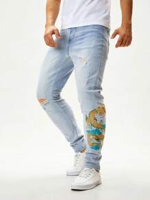 Manfinity Homme Men's Fashion Denim Long Pants, Suitable For Summer - Blue - View 5