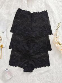 SHEIN 3 件套性感蕾丝女士内裤，浪漫简约女士内裤 - 黑色 - 查看 2