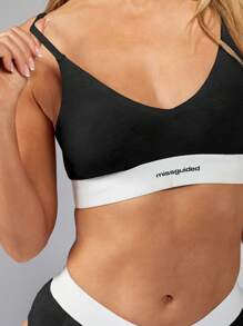 MISSGUIDED 支撑三角形运动胸罩带标志腰带高强度运动健身瑜伽健身运动服训练性能 - 黑色 - 查看 3
