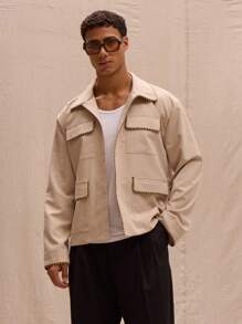 Musero Smart Button Down Contrast Trim Pocket Jacket Spring Summer Easter - Khaki - View 1