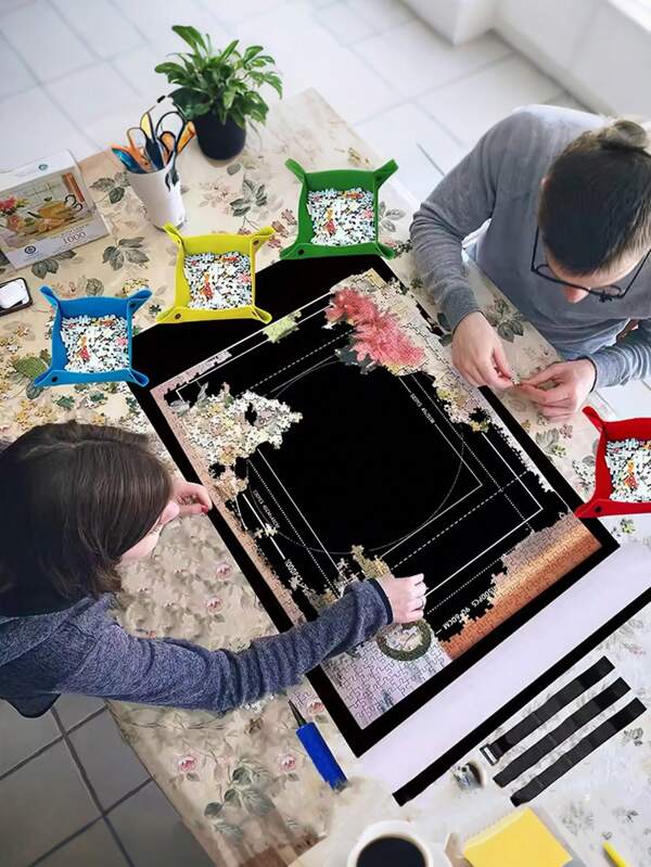 1 set Tapis de puzzle avec sac de rangement 26x46 pouces Tapis de puzzle en feutre pour puzzle, peut stocker 1500-3000 pièces de puzzle, comprend 4 plateaux de tri, tube de gonflage, Magicmatt Puzzle, rangement pour puzzle enfants, tapis magique, tapis de puzzle, tapis de puzzle, rangement de puzzle