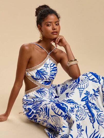 Travachic Women's Floral Print Backless Casual Vacation Sleeveless Dress,Tea Party Dress,Summer Dresses For Women,Graphic Print Summer Outfits For Women,Vacation Outfits Woman,Boho Chic,Beach Outfits For Woman,Casual Woman Flowy Sun Dress Boho Women Clothing, Tropical Outfits Women, Graduation Outfit,Summer Sun Dress,Mother's Day,Mother And Daughter Dress.