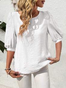 EMERY ROSE Blusa de mujer de manga media y cuello redondo en unicolor para vacaciones de verano