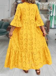 SHEIN LUNE 加大码连衣裙情人节红色连衣裙女士长裙夏季连衣裙夏季波西米亚风复古纯棉 - 黃色 - 查看 2