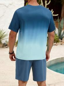 ResortEase Set da 2 pezzi, maglietta a maniche corte con stampa gradiente floreale e pantaloncini casual con tasche, per uomo taglia oversize, adatto per vacanze